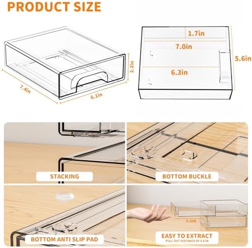 Yieach 2.2'' Tall Small Clear Stackable Storage Drawers,2 Pack Stacking Acrylic Organizers Drawers for Hair Accessories,Makeup,Pen,Art Crafts,Office Supply Organizer and Desktop Plastic Mini Drawers