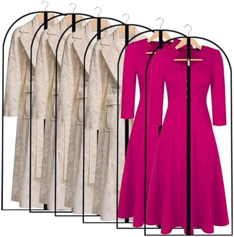 All Clear Garment Bags for Hanging Clothes, 55" (Set of 6) Dress Bags for Gowns Long, Plastic Dustproof Dress Garment Bag, Long Dress Bag with Zipper for gown, winter long coats, dance costume