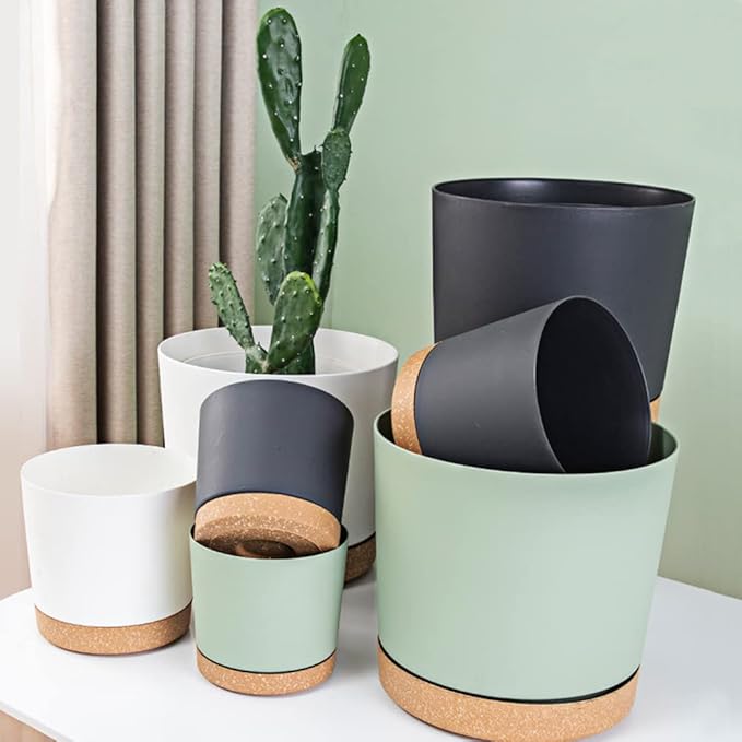ZMTECH Spring Planters for Indoor Plants, Plant Pots & Flower Pots, Plastic Planter 3 Pack 8 Inch Self Watering with Drainage Hole and Saucer, Modern Decorative Indoor Outdoor, White