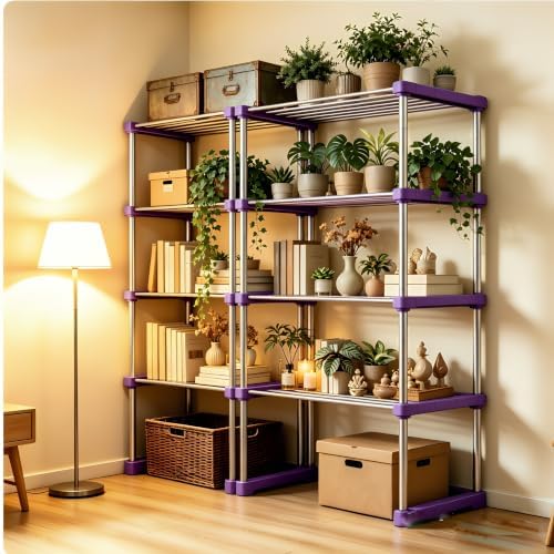 BLULEE Expandable Standing Shelf Unit, Adjustable Storage Rack Purple
