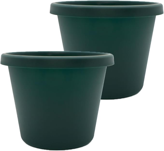 The HC Companies 20 Inch Prima Round Planter Pots with Drainage Holes and Rolled Rim, Lightweight UV-Resistant Plastic Indoor & Outdoor Planters, 2-Pack Flower Pots for Garden & Home Decor, Evergreen
