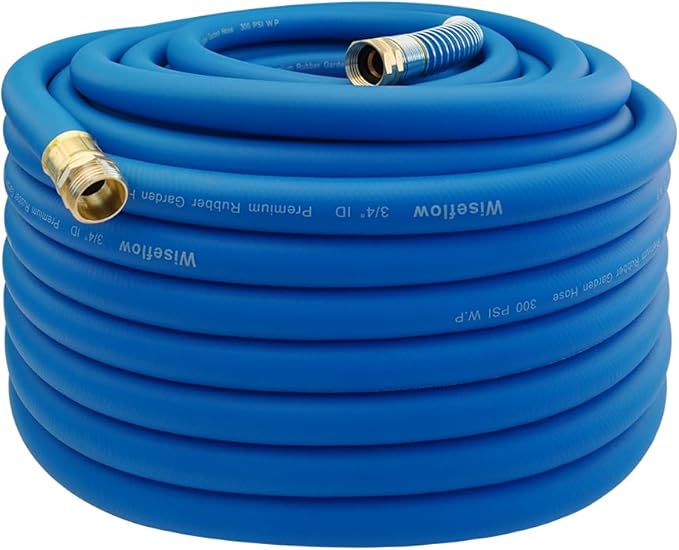 Wiseflow Garden Hose 150FT x 3/4", Heavy Duty Rubber Hose, Water Hose with Five Layered Braiding, Male Female Fittings, 1000PSI Burst, 300PSI Working for Yard, Car Wash, Pets (Blue)
