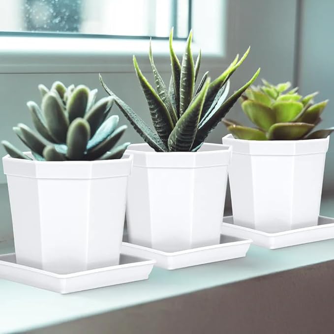 LWALRS 5 Pack Square Plant Saucer 14 Inch, Durable Plastic Plant Trays Plant Pot Saucers, Square Planters for Indoors and Outdoors Plants，Large Plant Saucers for Pots.