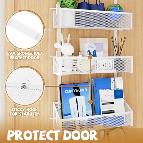 Kaiferty Over The Door Hooks Organizer, Coat Rack Over The Door Storage Hanger Towel Rack, Back of Door Storage Organizer for Bathroom,Bedroom,Kitchen,Office (White, 4-Tier)