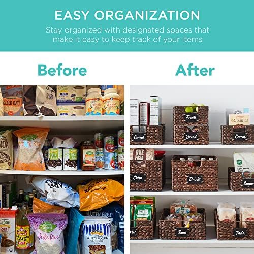Best Choice Products Set of 4 9x12in Water Hyacinth Pantry Baskets, Woven Organizers w/Chalkboard Label, Chalk Marker - Brown