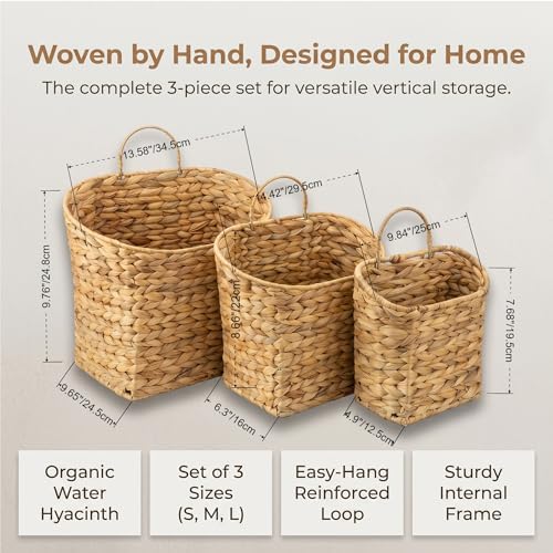 Wicker Hanging Basket, Farmhouse Rustic Storage Baskets for Organizing