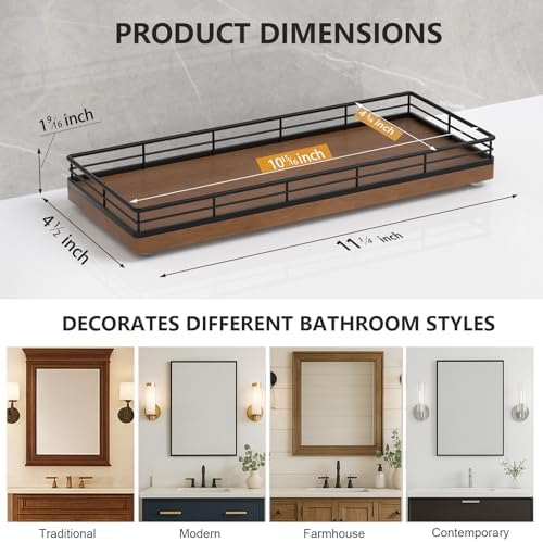 Bathroom Tray for Counter Top Organizer, Oak Wood Vanity Tray (Pack of 2)