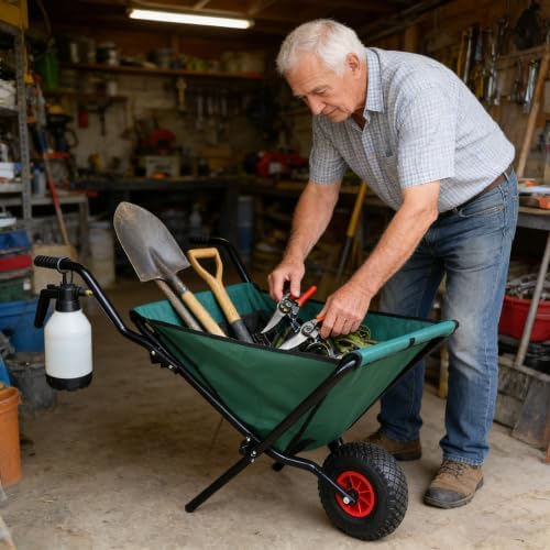 Collapsible Wheelbarrow,176 lbs Folding Yard Garden Wheelbarrow, Foldable Lightweight Gardening Heavy Duty Oxford Cloth Green Lawn Cart,10" Pneumatic Tire