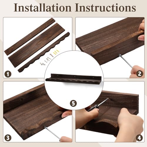Suzile 2 Pcs Scalloped Floating Wall Shelves,16.5",Dark Brown | Scalloped Edge, Book Display, Plant Display, Photo Frames, Toy Storage, Nursery, Bedroom, Bathroom, Aesthetic Decor