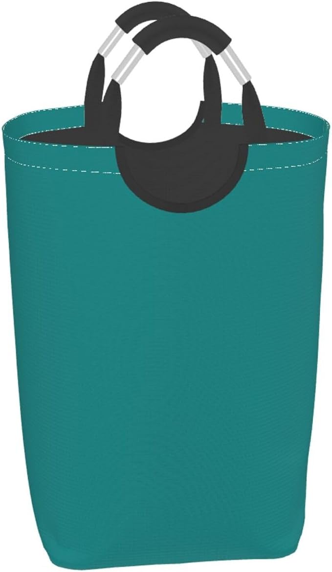 Large Laundry Hamper Bag, Teal Blue Trend Color Collapsible Laundry Basket Dirty Clothes Organizer Washing Bin for Family Essentials Storage
