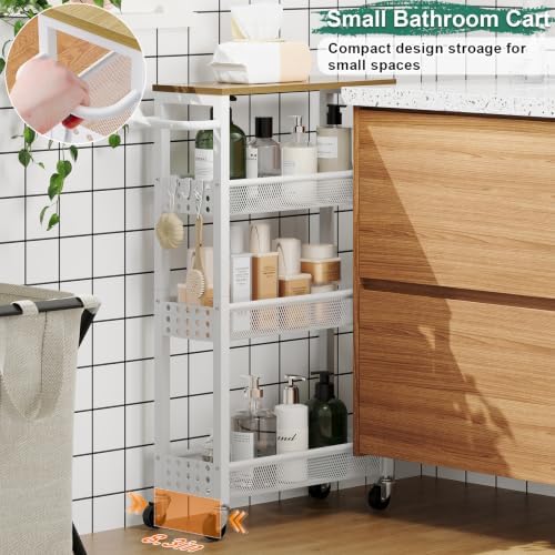 4 Tier Slim Rolling Cart with Wheels for Between Washer and Dryer Storage