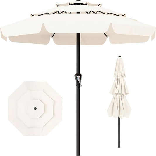 AreShark 11FT 3-Tiers Patio Umbrella with Valance, Outdoor with Crank, Large Outdoor Market Umbrellas Vented with 8 Sturdy Ribs, Patio Table Umbrellas for Garden, Deck, Backyard, Pool, Cream White