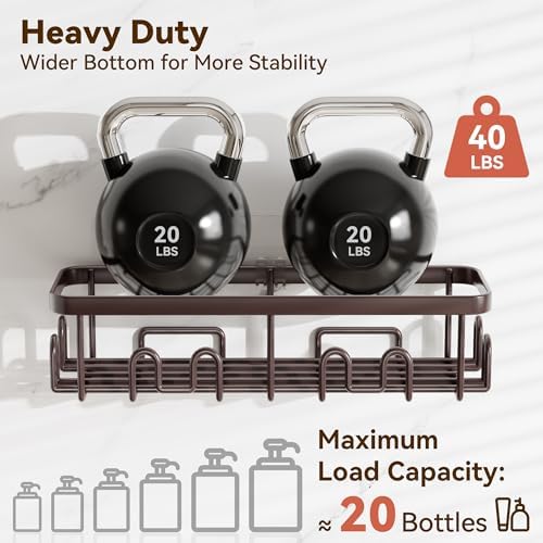YASONIC Shower Caddy Adhesive, Rustproof Shower Organizer, Wall Shower Rack | Large Capacity Shower Shelves for Inside Shower, Shampoo Shower Holder, Bronze, 2 Caddies, 2 Soap Dishes, 1 Toothbrush Holder