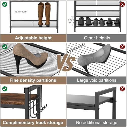 Refrze Shoe Rack for Entryway,5 Tier Height-Adjustable Metal Rustic Brown