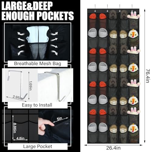Windyun 1 Pcs 40 Pocket Over the Door Shoe Organizer Hang,Black