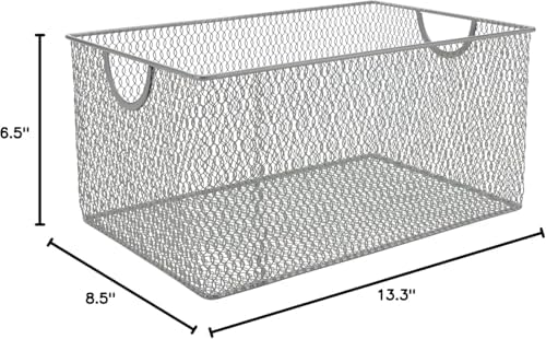 YBM HOME Kitchen Pantry Organizer Mesh Wire Storage Basket for Shelves, Pantry, and Cabinets, Multipurpose Steel Wire Basket for Organizing Office, Household, 14.5 x 9 x 7 in, Pack of 2