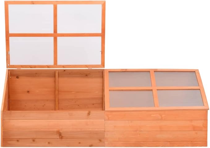 Wooden Garden Portable Greenhouse Sturdy Cold Frame Raised Plants Bed Protection with 8 PC Boards and Openable Top Door Raised Flower Planter Box 70.9"x22.4"x24.4"