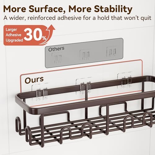 YASONIC Shower Caddy Adhesive, Rustproof Shower Organizer, Wall Shower Rack | Large Capacity Shower Shelves for Inside Shower, Shampoo Shower Holder, Bronze, 2 Caddies, 2 Soap Dishes, 1 Toothbrush Holder