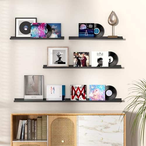 Fun Memories Picture Ledge Shelf, 24 Inch Floating Shelves Set of 2, Nursery Book Shelves for Toys Storage, Kids Bookshelf Wall Mounted for Wall Decor Books Photo Frames, Black