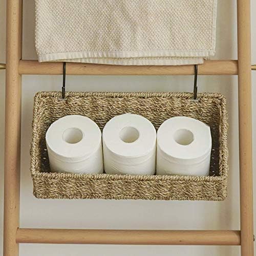 StorageWorks Woven Wall Baskets for Storage, Hanging Baskets for Organizing | Wicker Seagrass Baskets for Shelf, Hanging Basket with Hooks, Wall Mounted Basket Storage for Kitchen and Bathroom, 2 Pack