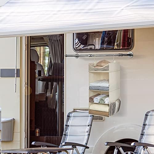 StorageWorks 3-Shelf Hanging Closet Organizer with Half Compartment, Ivory | Add More Storage to Small Closets with 3 Shelves, a Side Pocket and Half Compartment, Ideal for Bedrooms, Dorms and RVs.