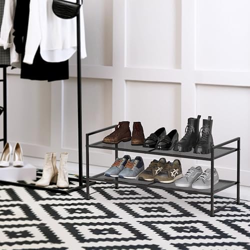 Simple Houseware 2-Tier Stackable Mesh Shoe Rack, Black