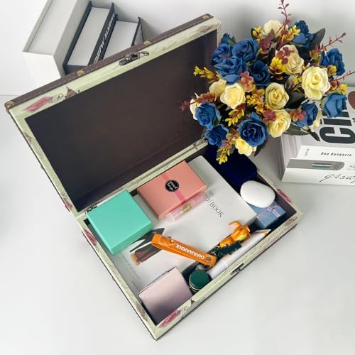 DreamsEden Wooden Decorative Storage Box, Timeless Memory Keepsake Box | 12.2’’ Large Treasure Chest with Latch, Vintage Home Shelves Decor Gifts, Container Case for Memento Letters Photos Crafts