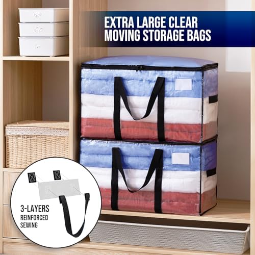 TAILI 6 Pack Clear Extra Large Moving Bags,Storage Bag with Visible Window