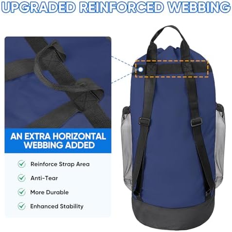 BALEINE 2PK 120L Laundry Bag Backpack, 900D Oxford Fabric Large Travel Laundry Bags with Shoulder Straps and 2 Mesh Pockets for College Dorm, Apartment, Laundromat (Navy, 120L)