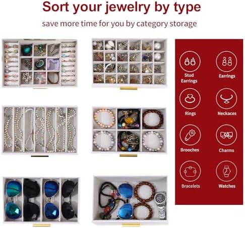 BOOVO Jewelry Boxes for Women, White and Black 6 Layer Large Jewelry Box for Necklace, Bracelet, Earrings, Rings Storage, Jewelry holder Organizer for Girls Gift (Clear White, 6 layer)