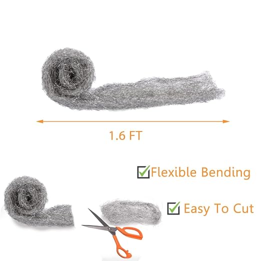 Alabrocon Bulk Steel Wool Roll Kit, Steel Wool 0000 15PCS, 15 Pack × 1.6FT | Gap Blocker, 0000 Steel Wool Keep Mice Away from Holes, Siding, Pipeline, Vents in Garden, House, Garage