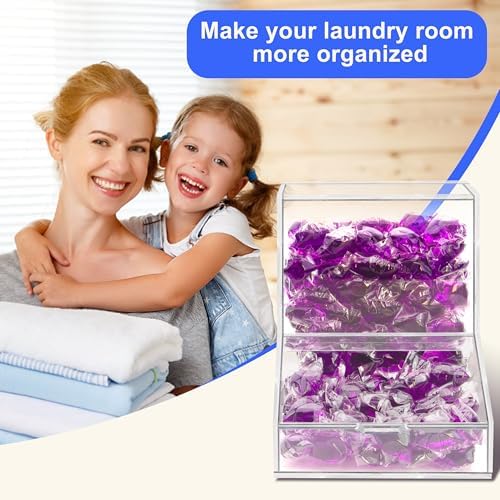 Laundry Pods Container with Spoon, Acrylic Candy Dispenser with 2 Lid, Dishwasher Pod Holder, Laundry Detergent Container, Laundry Organization for Laundry Room, kitchen, Office Used- Stand, 1pcs