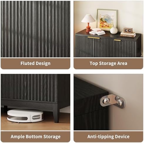 Vlsrka Shoe Storage Cabinet with Fluted Doors and Adjustable Shelves