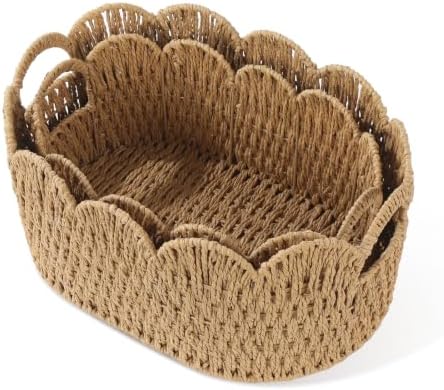 Endymion Set of 2 Scalloped Wicker Basket,Rattan Baskets for Organizing
