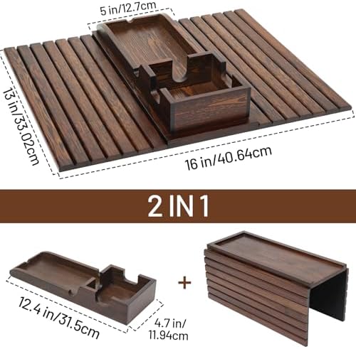 Couch Arm Tray, 2-in-1 Split Design Sofa Armrest Tray for Couch | Anti-Slip Couch Armrest Table, Foldable Couch Tray for Arm, for Dessert, Phone, Control, Cups, Brown