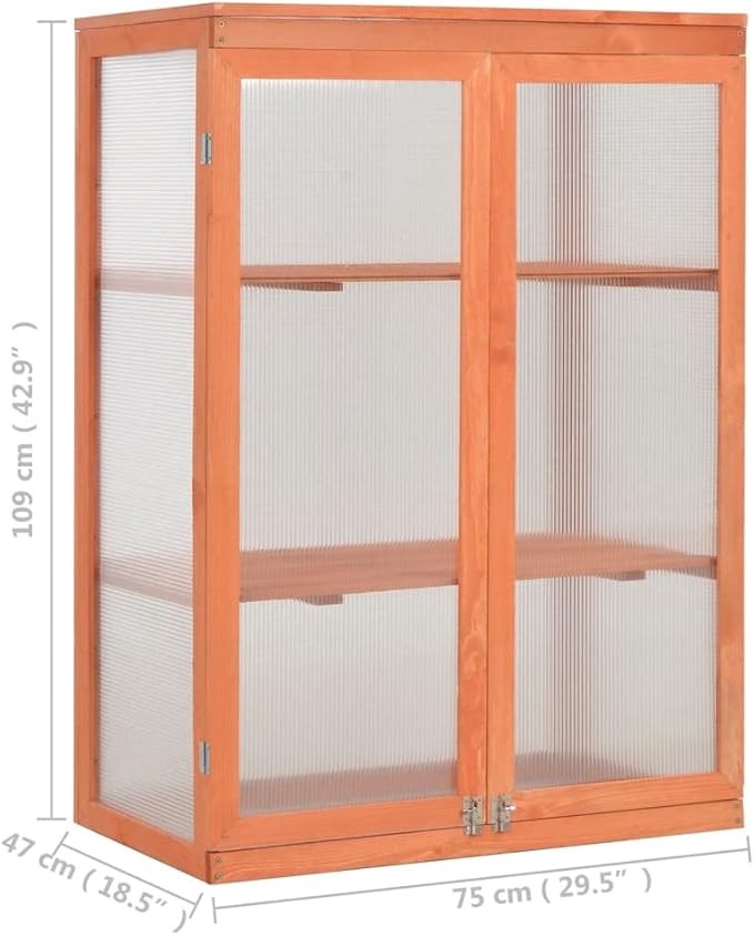 Wooden Portable Greenhouse with 2 Shelves and 2 Doors, Garden Mini Greenhouse Cabinet for Outdoor Indoor Use 29.5"x18.5"x42.9"