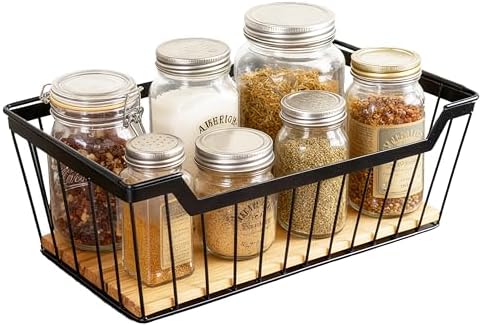 ShabbyDecor Metal Wire Basket with Handles Storage Organizer Stackable Organizing bin for Cabinet Shelf Countertop Under Sink Pantry for Kitchen,Bathroom,Laundry Closet, 1 Pack