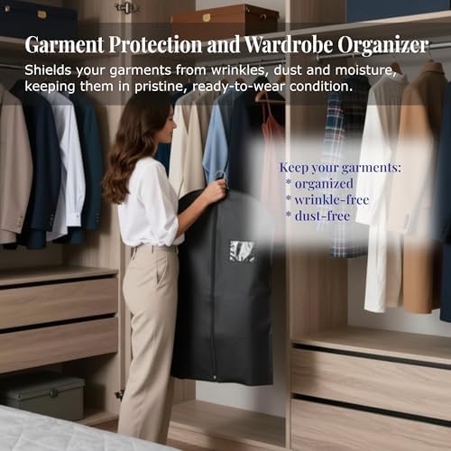 4-Pack Breathable Garment Bags for Hanging Clothes – Dust-Proof Suit & Dress Covers with Clear Window – Waterproof, Foldable Closet Storage Organizer for Coats, Gowns, and Jackets (Black, 40")