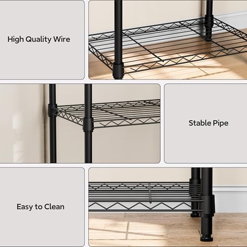 M MZG 3 Tiers Shelf Metal Storage Shelves Wire Rack Closet Organizers with Wheel for Garage Kitchen Bathroom Laundry Black 11.8" D x 17.7" W x 28.8" H