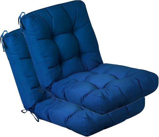 QILLOWAY Outdoor Chair Cushion for Patio Furniture, Waterproof Patio Cushions Set of 2 with Ties, Fade Resistant Replacement Pads for Outdoor Rocking Chairs,Royal Blue