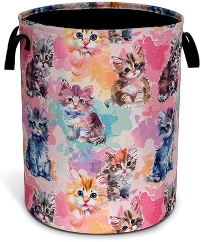 Cute Cat Pet Laundry Basket Foldable Oxford Cloth Hamper 18.9 x 16.5 Inch