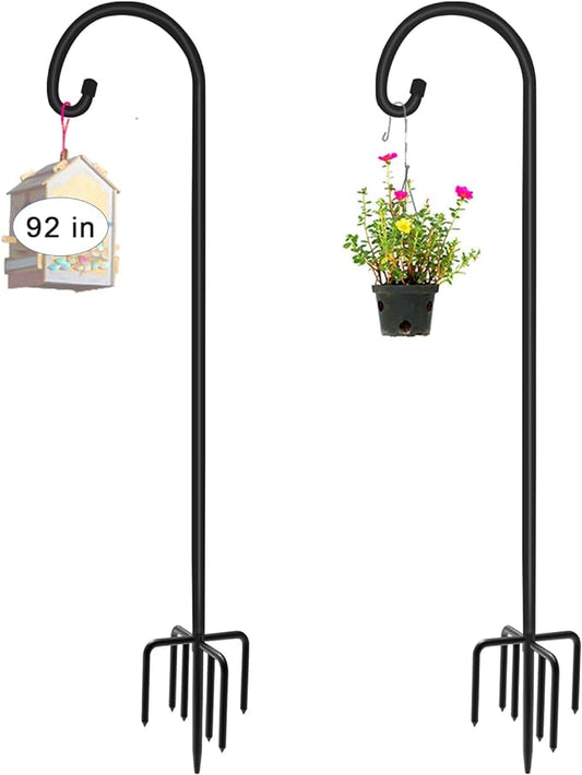 Artigarden 92 inch Outdoor Shepherd Hook with 5 Prong Base (2 Packs), Adjustable Heavy Duty Garden Hanging Stake for Bird Feeder Solar Light Plant Hanger Wedding Decor, Matte Black