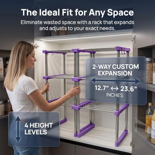 BLULEE Expandable Standing Shelf Unit, Adjustable Storage Rack Purple