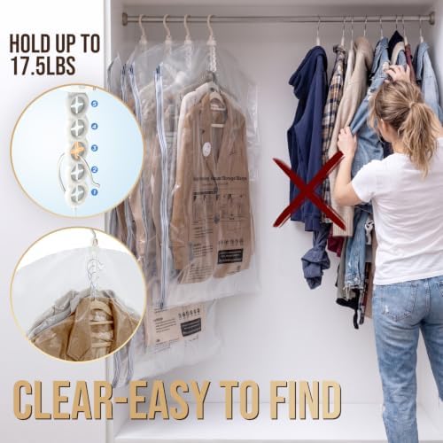 TAILI Hanging Vacuum Storage Bags Clothes, Coats, Jackets,6 Short with Pump