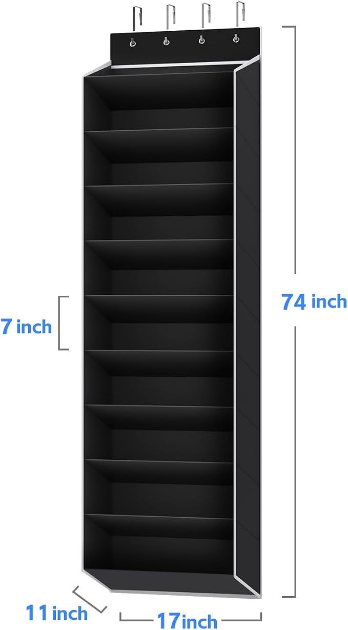 REGELETO 10 Tiers Large Size Over the Door Shoe Organizer Storage, Hanging Shoe Rack for Door with Deep Pockets, Fit 20 Pairs Shoe Organizer Holder for Sneakers and Boots (Black)