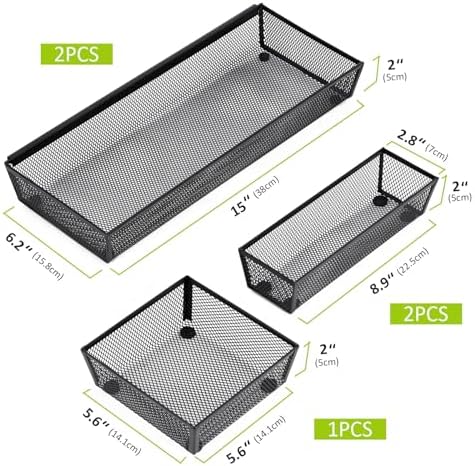 Neudeco Drawer Organizer, Black, 5 Pack, 15x6.2x2 inches