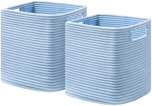 UBBCARE Storage Cubes 11 Inch, Cotton Rope Woven Baskets for Organizing, Cube Storage Bin for Baby Nursery, 2-Pack Square Toy Storage Baskets for Shleves Organizer, Closet, Kidsroom, Blue