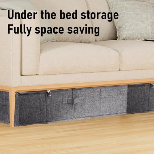 Under Bed Storage Cotton Linen Water Proof Underbed Storage Bags for Bedding Foldable Under Bed Storage Container for Clothes Socks Shoes, Gray (L)
