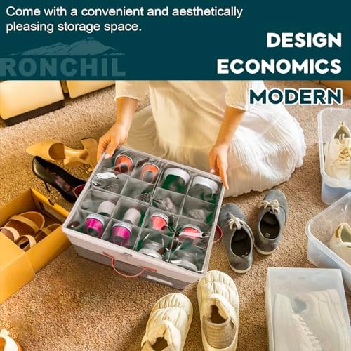 2 Pack Shoe Organizer for Closet Foldable Storage Box with Clear Cover