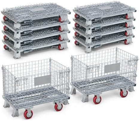 Collapsible Wire Storage Basket with Wheels, 32"x20"x24", Heavy-Duty Foldable Metal Bin for Home, Garage & Laundry Room, 1500 lbs Capacity, 10PCS